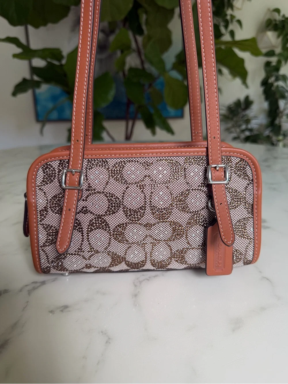 NWOT Coach Swing Zip Bag 20 In Crystal Signature Jacquard CBH53 Burnished Amber